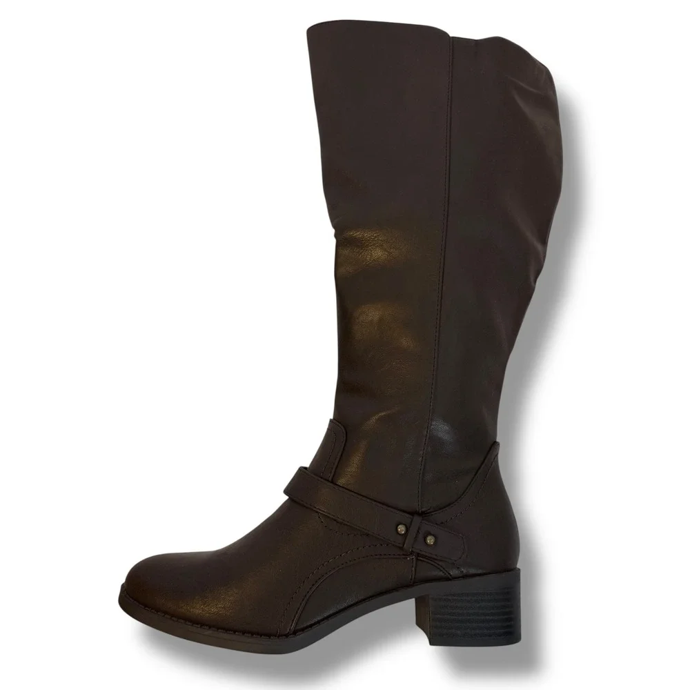 Easy Street Jewel Knee High Boots Womens Sz 8.5M Brown Strap Detail Side Zip NEW